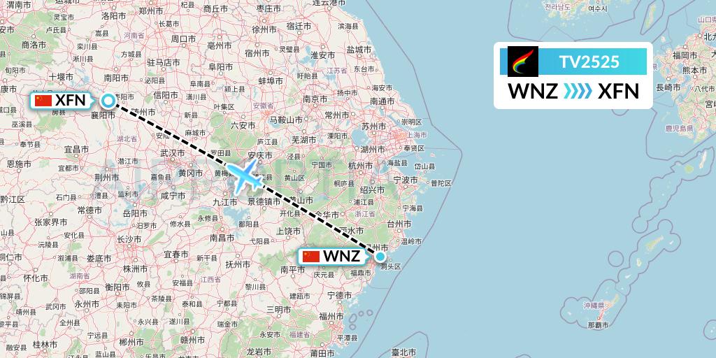 TV2525 Tibet Airlines Flight Map: Wenzhou to Xiangyang