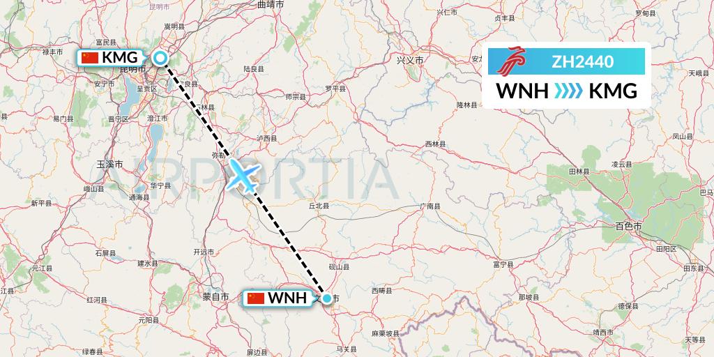 ZH2440 Shenzhen Airlines Flight Map: Wenshan to Kunming