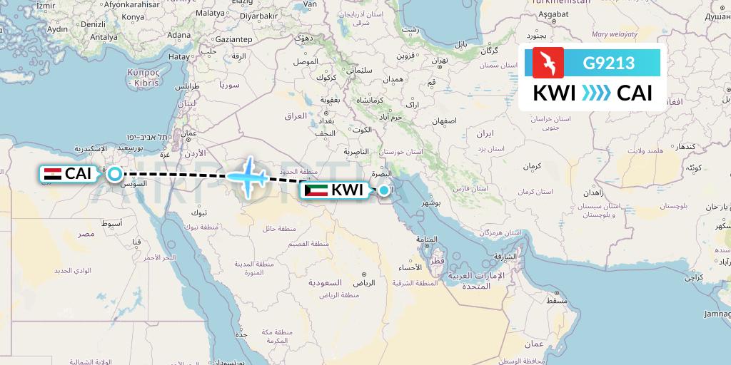 G9213 Air Arabia Flight Map: Kuwait City to Cairo