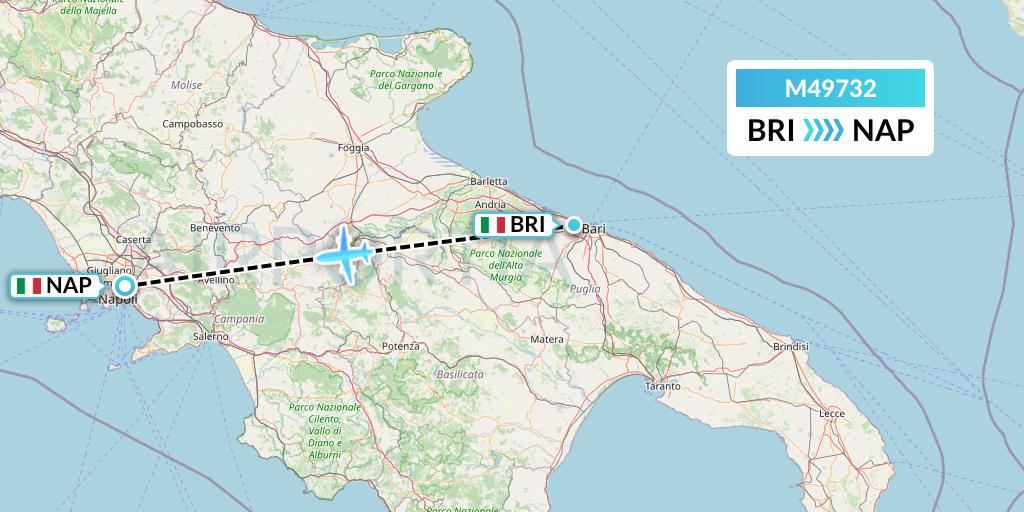 M49732 Mistral Air Flight Map: Bari to Naples