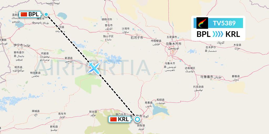 TV5389 Tibet Airlines Flight Map: Bole to Korla