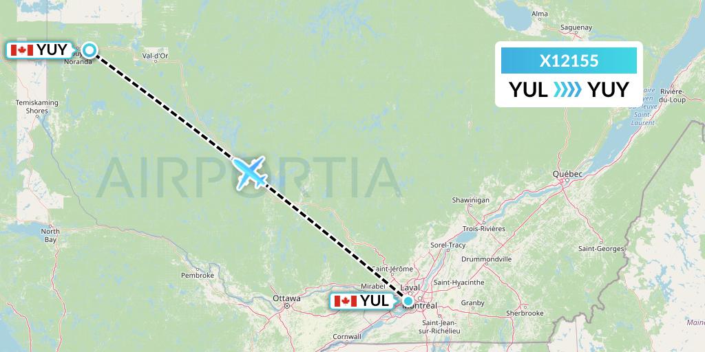 X12155 Nik Airways Flight Map: Montreal to Rouyn
