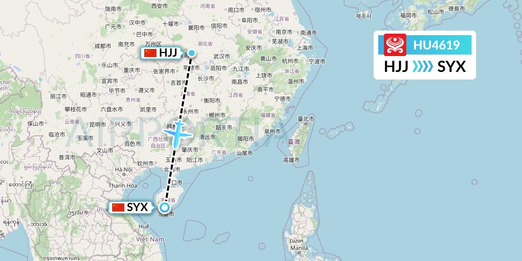 HU4619 Hainan Airlines Flight Map: Huaihua to Sanya