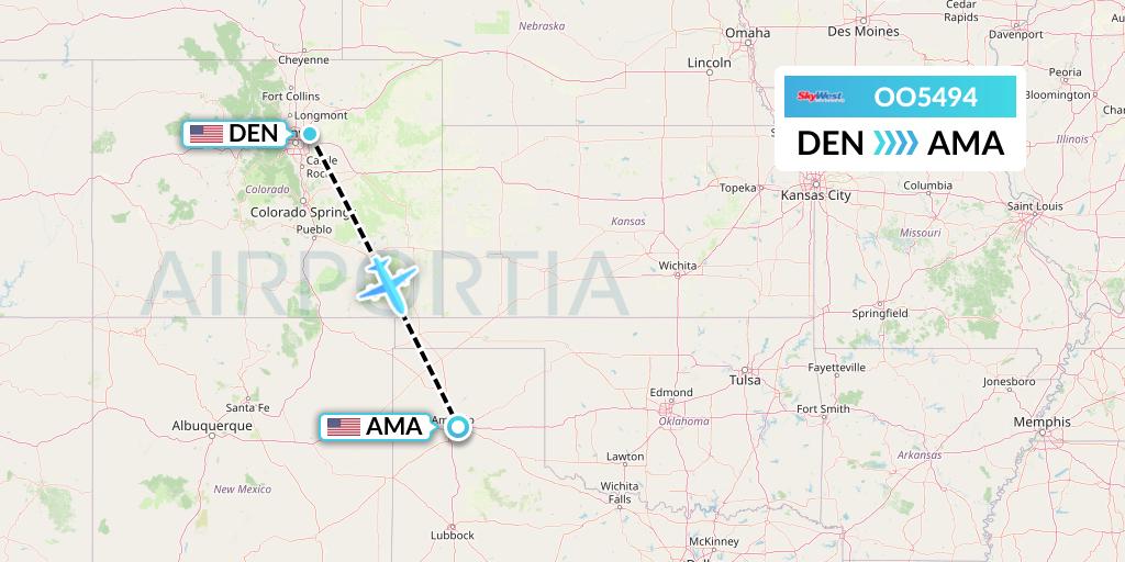 OO5494 SkyWest Airlines Flight Map: Denver to Amarillo