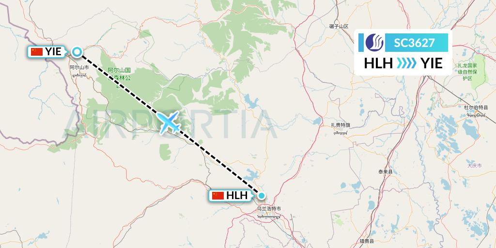SC3627 Shandong Airlines Flight Map: Ulanhot to Arxan
