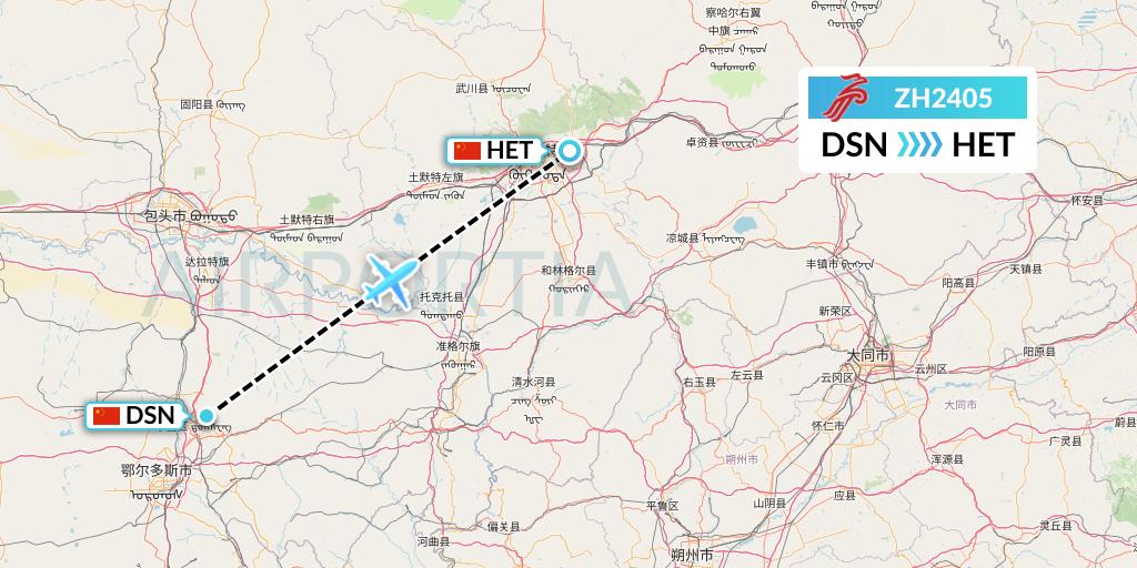 ZH2405 Shenzhen Airlines Flight Map: Dongsheng to Hohhot