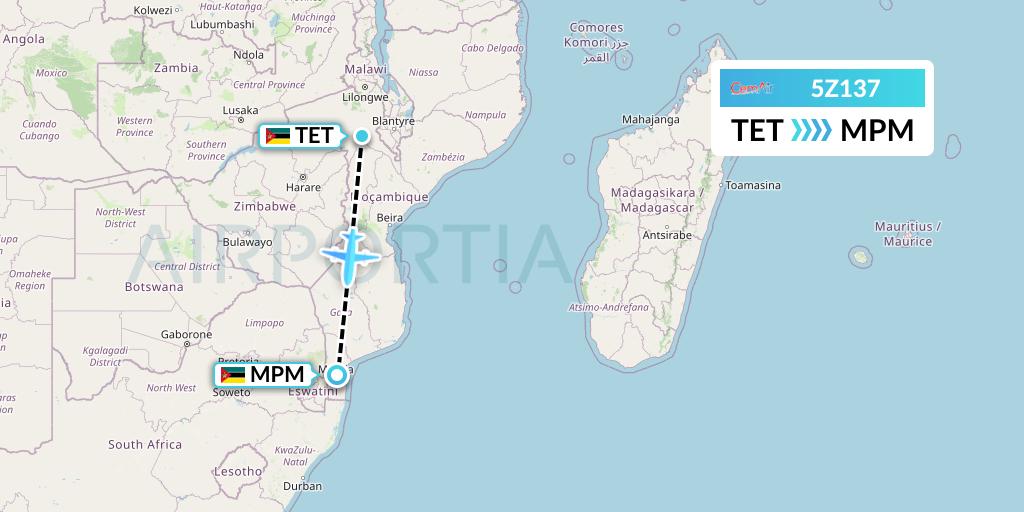 5Z137 CemAir Flight Map: Tete to Maputo