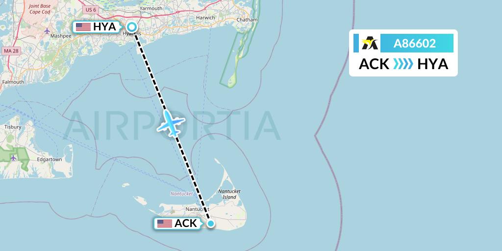 A86602 Aerolink Uganda Flight Map: Nantucket to Hyannis