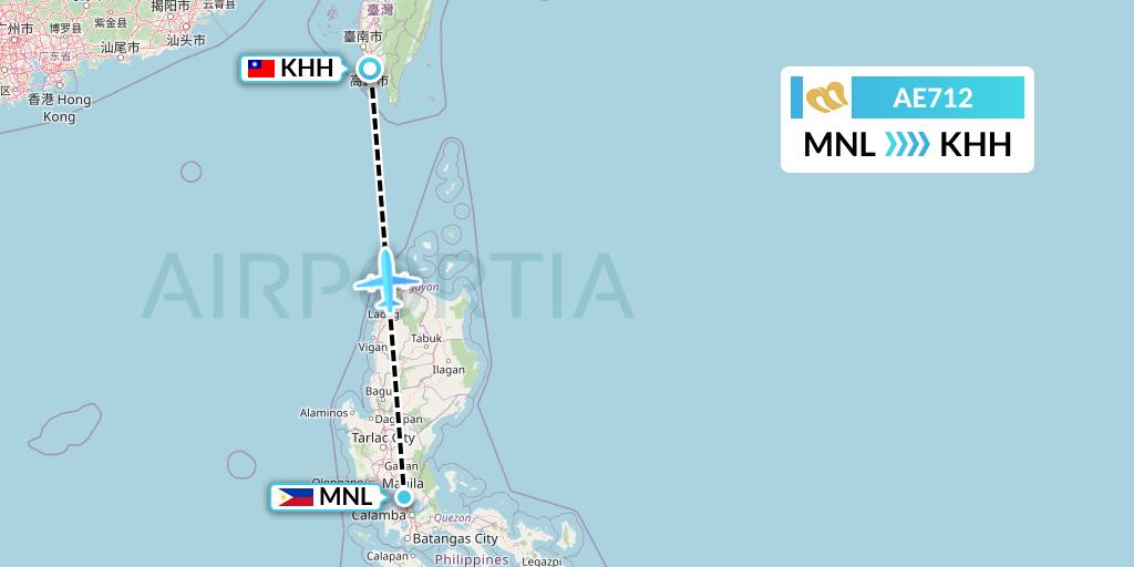 AE712 Mandarin Airlines Flight Map: Manila to Kaohsiung