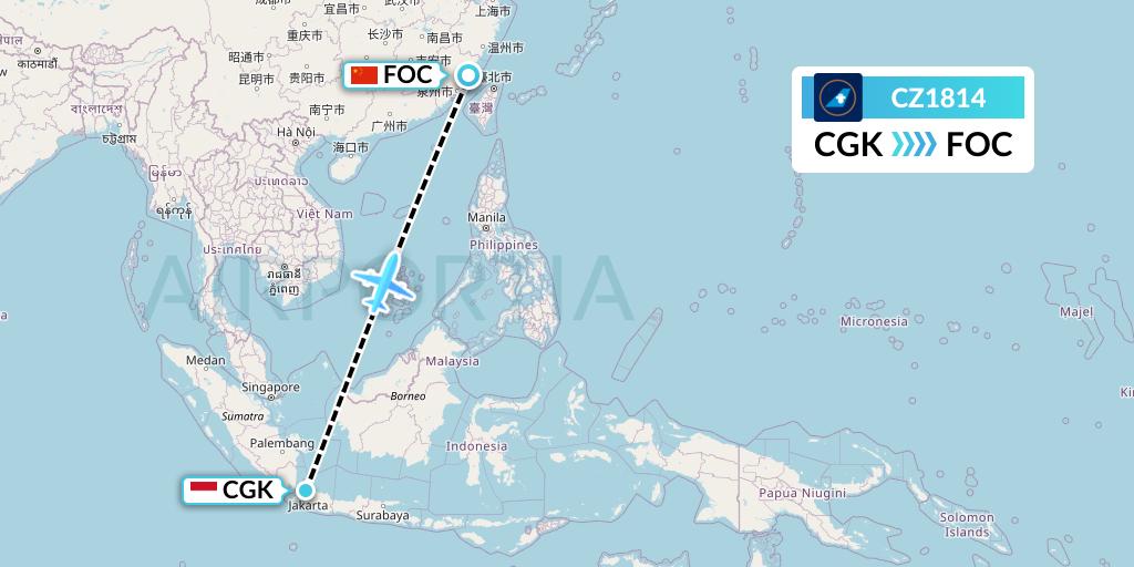 CZ1814 China Southern Airlines Flight Map: Jakarta to Fuzhou