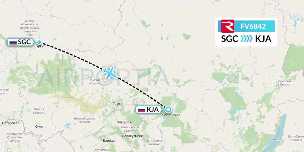 FV6842 Rossiya Flight Map: Surgut to Krasnoyarsk