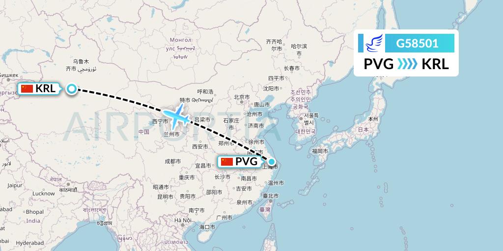 G58501 China Express Airlines Flight Map: Shanghai to Korla