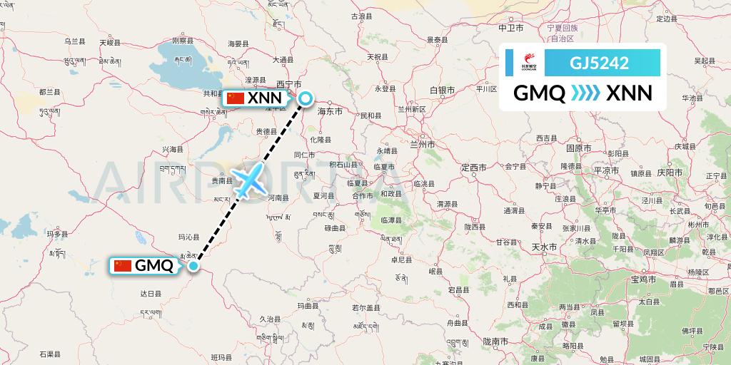GJ5242 Loong Airlines Flight Map: Golog to Xining