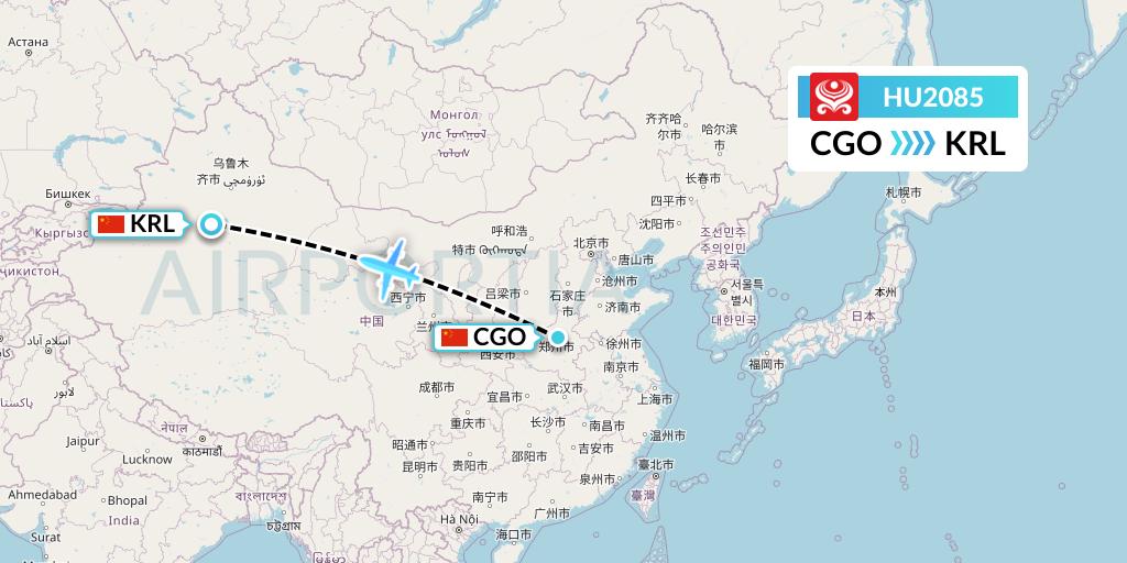 HU2085 Hainan Airlines Flight Map: Zhengzhou to Korla