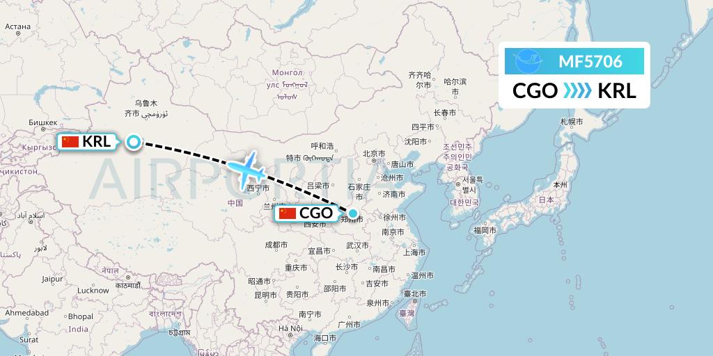 MF5706 Xiamen Airlines Flight Map: Zhengzhou to Korla