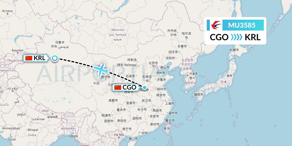 MU3585 China Eastern Airlines Flight Map: Zhengzhou to Korla