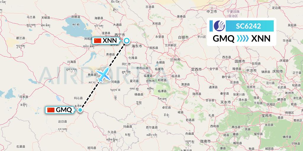 SC6242 Shandong Airlines Flight Map: Golog to Xining
