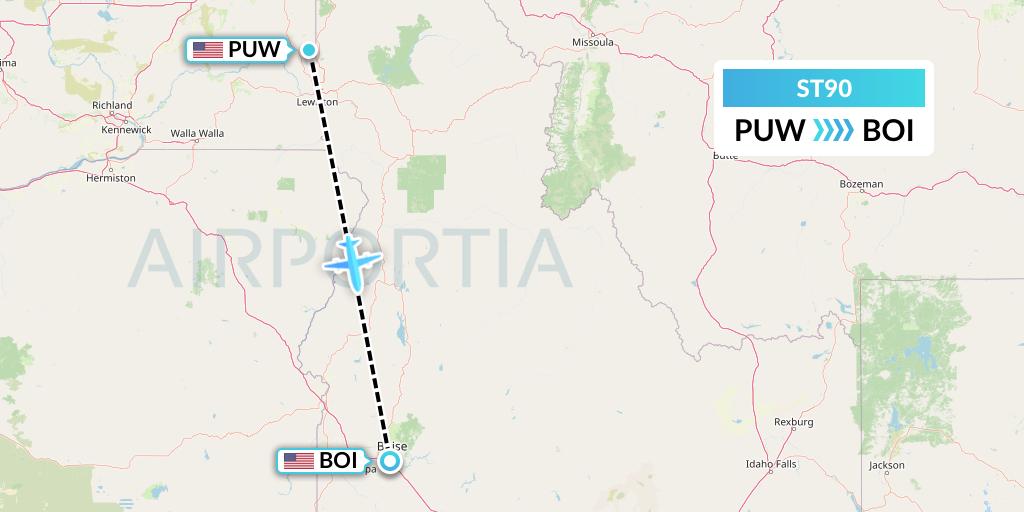 ST90 Air Thanlwin Flight Map: Pullman to Boise