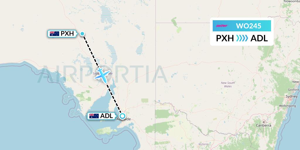 WO245 Swoop Flight Map: Prominent Hill to Adelaide