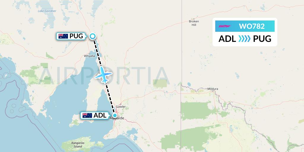 WO782 Swoop Flight Map: Adelaide to Port Augusta