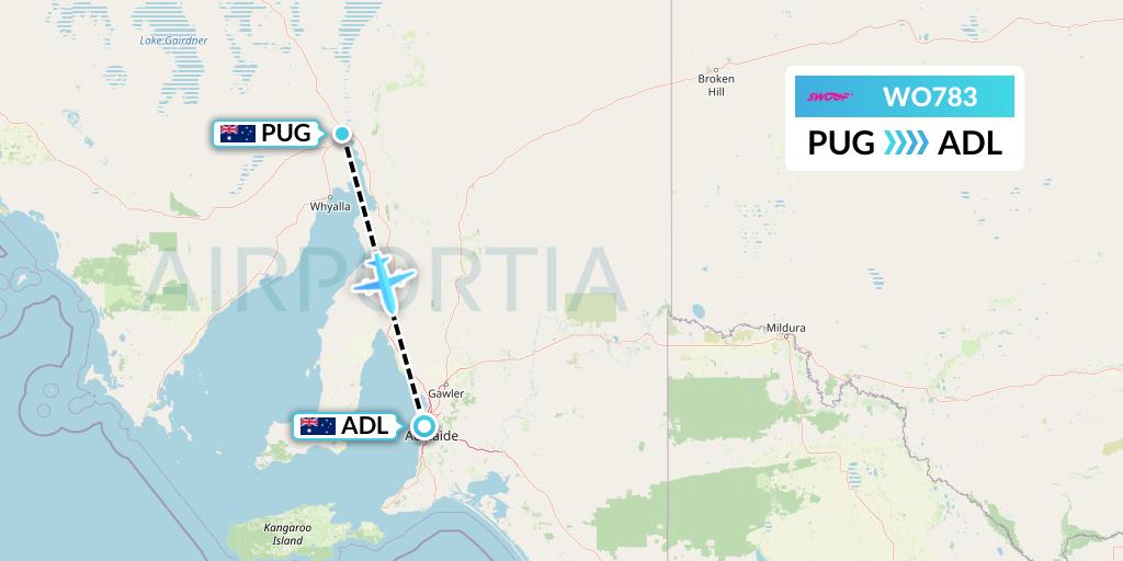 WO783 Swoop Flight Map: Port Augusta to Adelaide