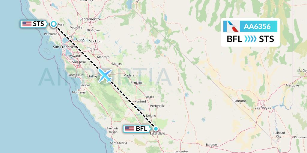 AA6356 American Airlines Flight Map: Bakersfield to Santa Rosa