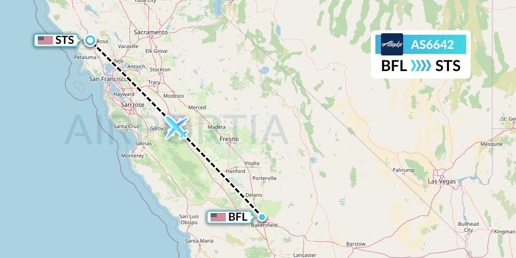 AS6642 Alaska Airlines Flight Map: Bakersfield to Santa Rosa