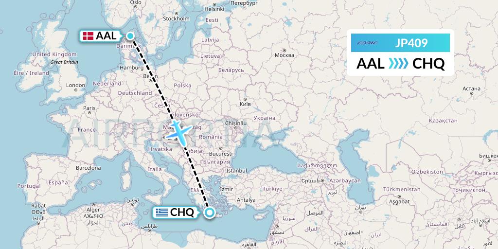 JP409 Adria Airways Flight Map: Aalborg to Chania