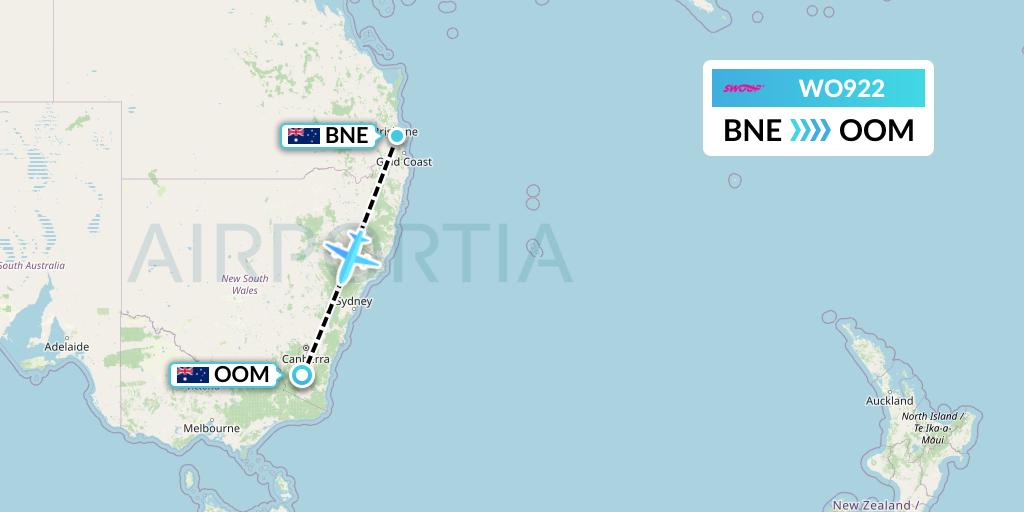 WO922 Swoop Flight Map: Brisbane to Cooma