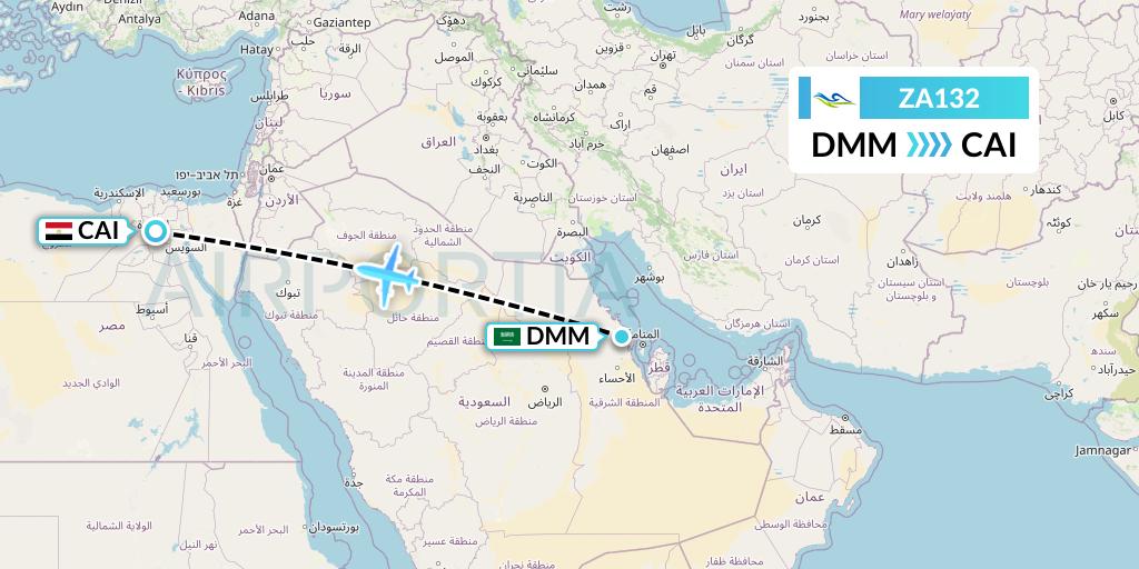 ZA132 Sky Angkor Airlines Flight Map: Dammam to Cairo