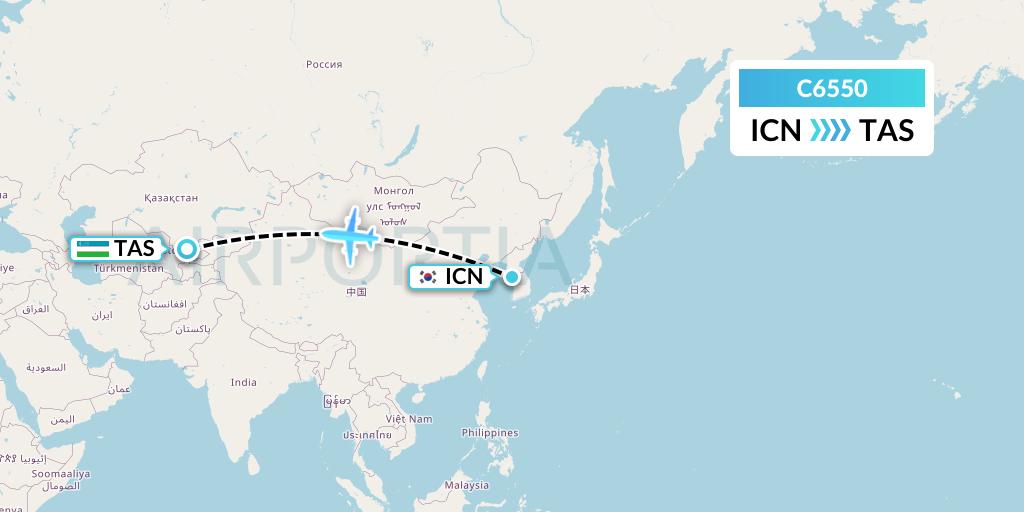C6550 Capitol Air Express Flight Map: Seoul to Tashkent