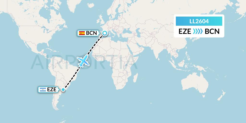 LL2604 Miami Air International Flight Map: Buenos Aires to Barcelona