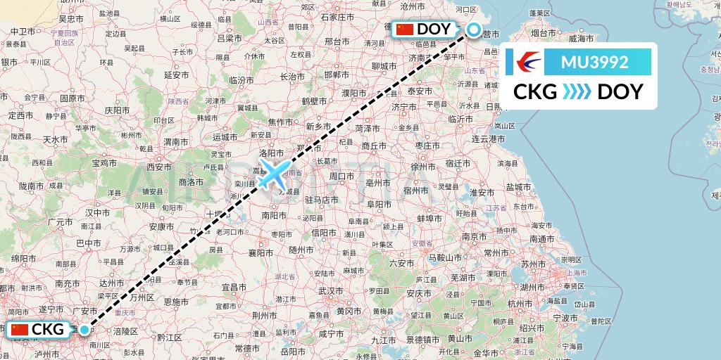 MU3992 China Eastern Airlines Flight Map: Chongqing to Dongying