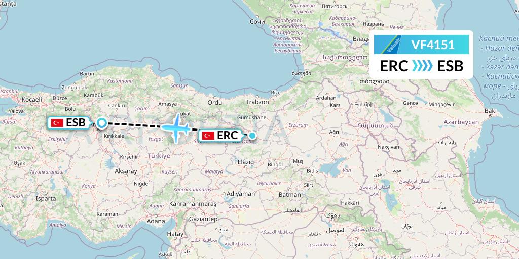 VF4151 ValuAir Flight Map: Erzincan to Ankara