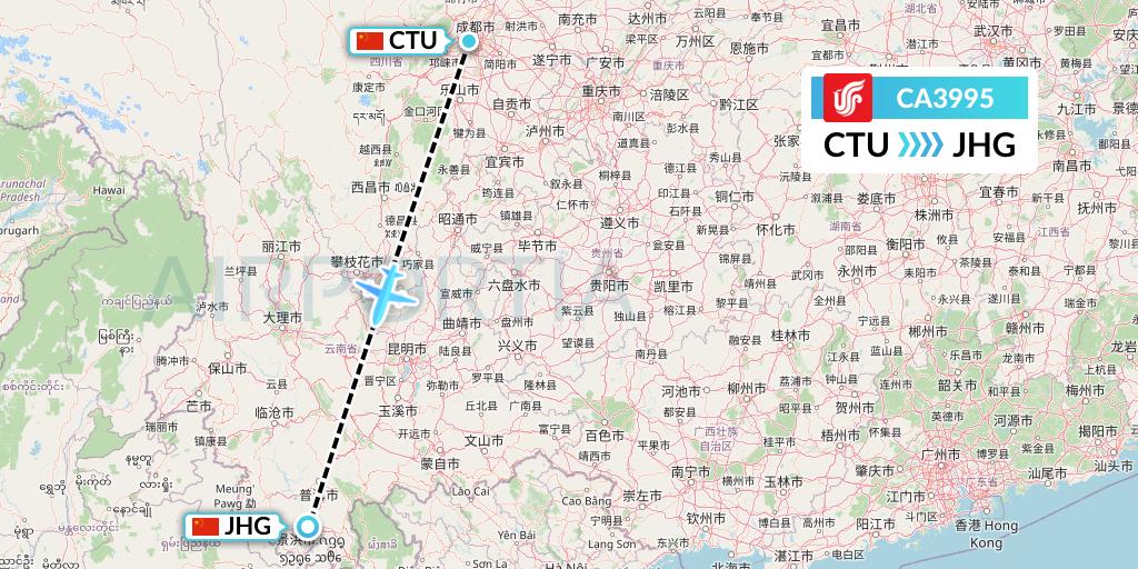 CA3995 Air China Flight Map: Chengdu to Jinghong