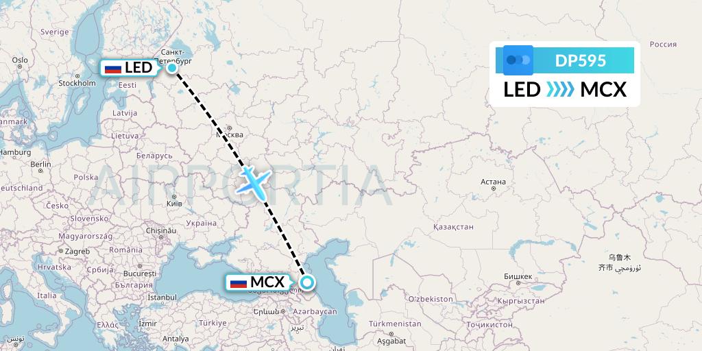 DP595 Pobeda Flight Map: St. Petersburg to Makhachkala
