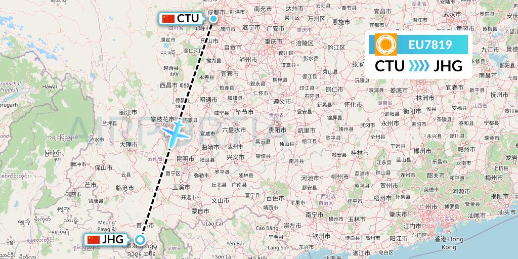 EU7819 Chengdu Airlines Flight Map: Chengdu to Jinghong