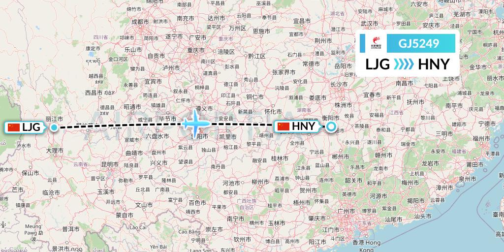 GJ5249 Loong Airlines Flight Map: Lijiang to Hengyang