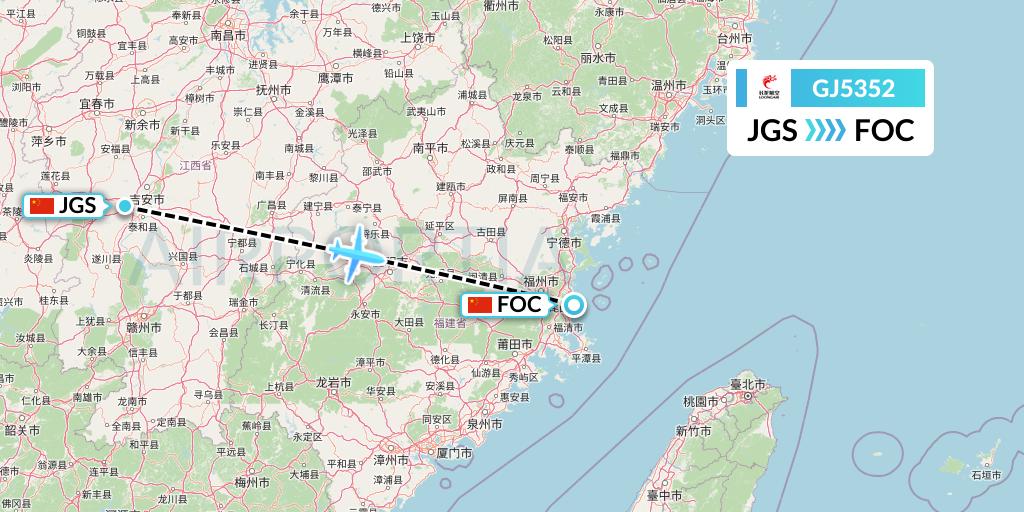 GJ5352 Loong Airlines Flight Map: Ji'an to Fuzhou