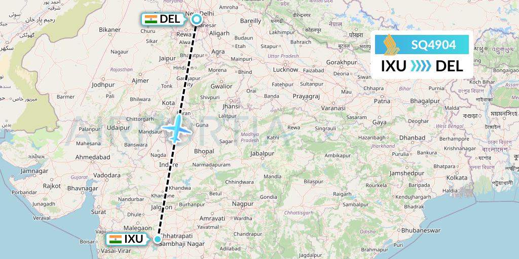 SQ4904 Singapore Airlines Flight Map: Aurangabad to Delhi