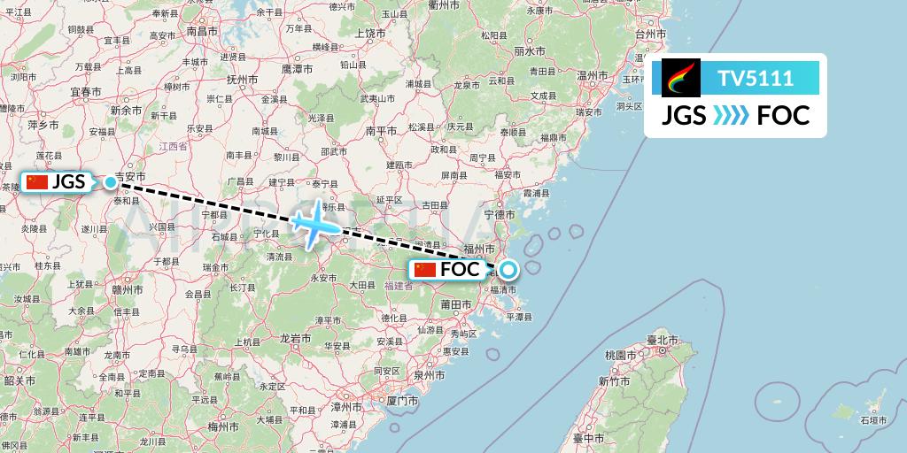TV5111 Tibet Airlines Flight Map: Ji'an to Fuzhou