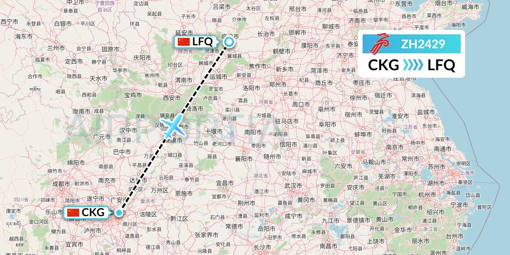 ZH2429 Shenzhen Airlines Flight Map: Chongqing to Yulin