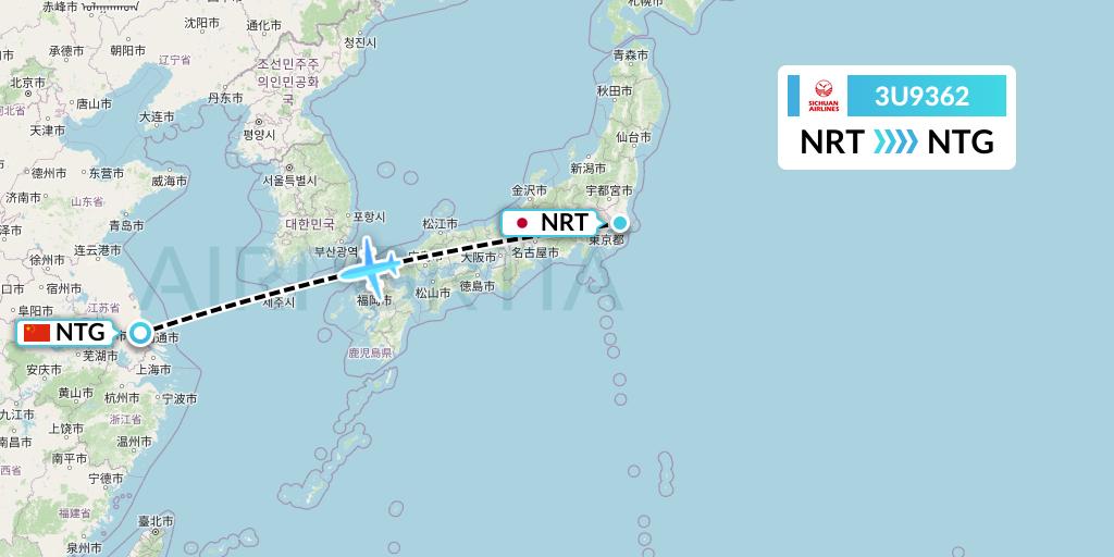 3U9362 Sichuan Airlines Flight Map: Tokyo to Nantong