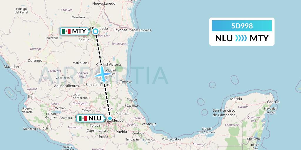 5D998 Aeromexico Connect Flight Map: Reyes Acozac to Monterrey