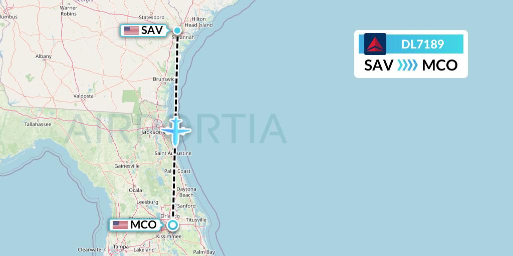 DL7189 Delta Air Lines Flight Map: Savannah to Orlando
