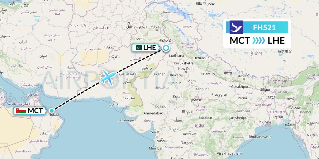 FH521 Freebird Airlines Flight Map: Muscat to Lahore