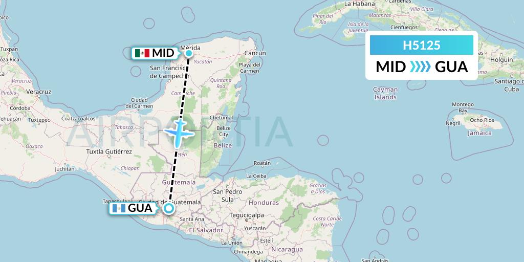 H5125 MAVIAL - Magadan Airlines Flight Map: Merida to Guatemala City