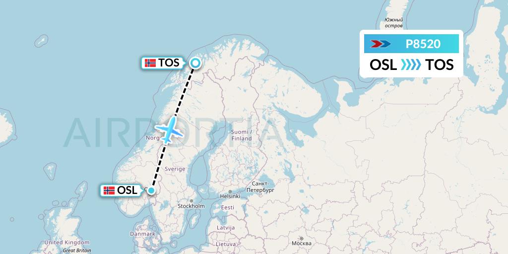 P8520 Sprint Air Flight Map: Oslo to Tromso