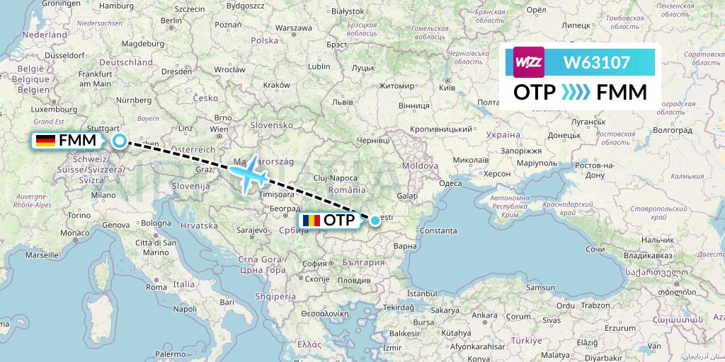 W63107 Wizz Air Flight Map: Bucharest to Memmingen