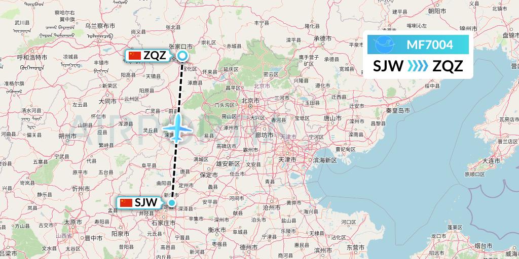 MF7004 Xiamen Airlines Flight Map: Shijiazhuang to Zhangjiakou